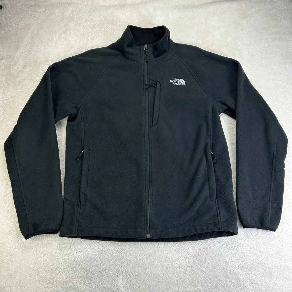 The North Face Fleece Jacket Mens M Black Full Zip Mock Neck Outerwear Pockets